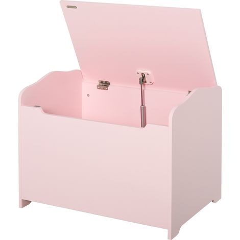 Banc de rangement en bois pour jouets, banc de rangement pour chambre d'enfant avec couvercle à piston pneumatique, 60 x 40 x 48 cm, rose