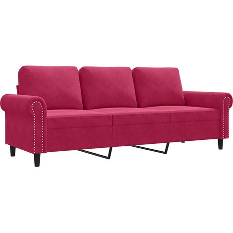 Canapé Sofa à 3 places Rouge bordeaux 180 cm Velours