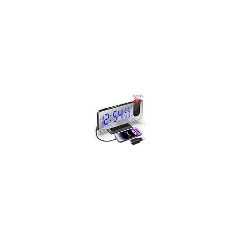 Deckenprojektor-Wecker, Deckenprojektionswecker-Radio mit 7,5-Zoll-Spiegelbildschirm, USB-Anschlusstemperatur, Dual-Wecker, 4 einstellbare Helligkeit, digitaler Wecker
