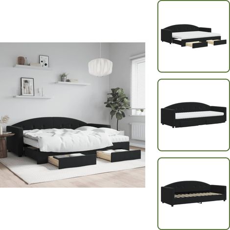 Tagesbett Ausziehbar mit Schubladen Schwarz 80x200 cm Samt - Schlafsofa - Doppelbett - Gästebett - Tagesbett - Wohnzimmer