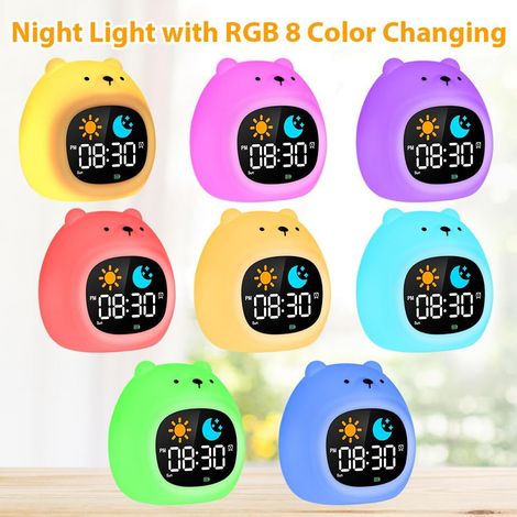 Sveglia per bambini, sveglia educativa per bambini, sveglia per l'apprendimento del sonno, con visualizzazione di luna e sole, con luce notturna a colori RGB, per bambine e bambini dai 2 ai 10 anni - (1/4)