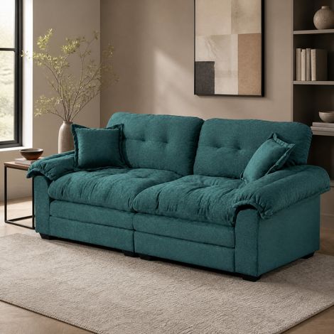 Sofá de 2 plazas (214x89x93 cm), con cojines de doble capa, asiento profundo, chenilla verde (1/5)