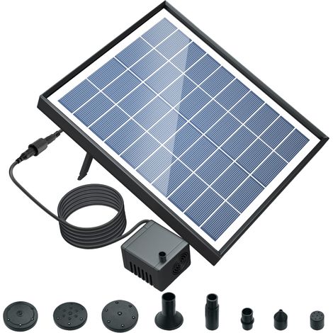 6,5-W-Solarbrunnenpumpe mit 6 Düsen, 1500-mAh-Akku, DIY-Vogelbad-Tauchwasserpumpe, Gartenbrunnenpumpe für Aquarium, Teich, Pool und mehr