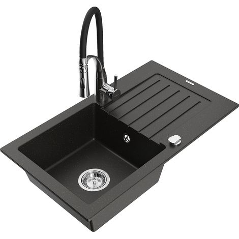 Mexen Pablo lavello in granito a 1 vasca con gocciolatoio e miscelatore da cucina Aster, nero/oro metallico - 6510-75-73450-07 (1/5)
