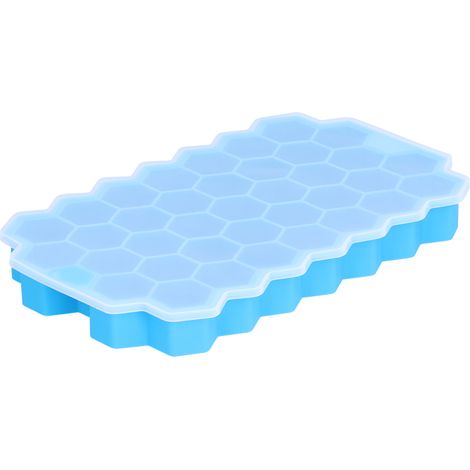 Wabenförmige Eiswürfelform mit 37 Mulden und Silikondeckel, lebensmittelecht, für Bar und Haushalt, blau (1/5)