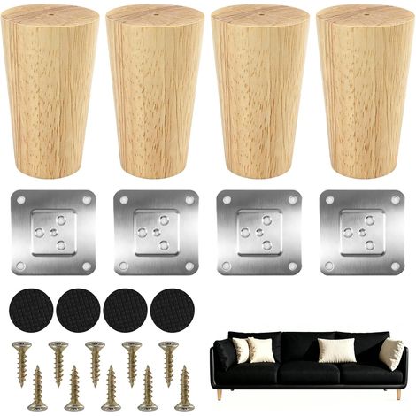 4 Pièces 8 cm Pieds de Meuble en Bois Massif, Pieds de Meubles en Boises, Pied Coniques en Chêne Naturel, pour Canapés, Fauteuils, Pied de Table Bois de Remplacement pour Canapé Piede (8cm/3.1in) (1/5)