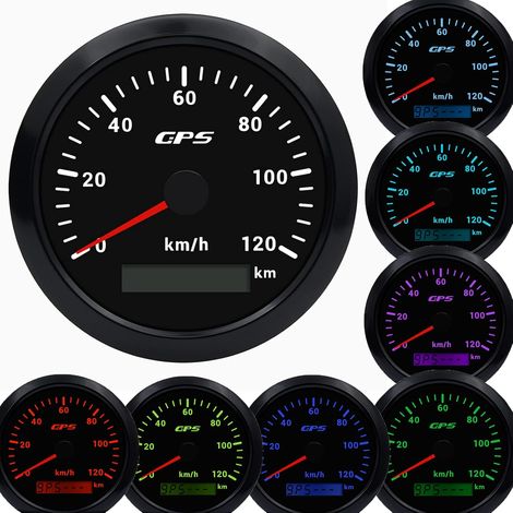 85MM Compteur de Vitesse GPS, 7 Couleurs Rétroéclairage 0-120km/h Odomètre Compteur de Vitesse pour Moto, Bateau, Voiture, Camion, Avec Antenne GPS (1/5)