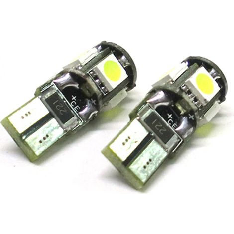 Lampada Led Canbus T10 W5W 5 Smd Bianco No Errore 12V Luci di Posizione Con Resistenza