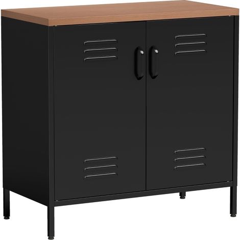 Metall-Sideboard Schwarz 80x40x80 cm mit 2 Türen und verstellbarem Regalboden, Industrial-Stil (1/3)