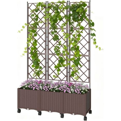 TAISHENGDA-Espalier avec bac à plantes Bac à fleurs avec système d'auto-arrosage 120 x 40 x 192 cm Marron (1/5)