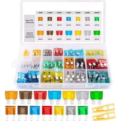 Set Fusibili Auto ProMix 240 – 240 Pezzi MINI e STANDARD 5A-30A  Colori Diversi  Con Organizer e 2 Estrattori  Per Auto, Moto, Barche, Camper