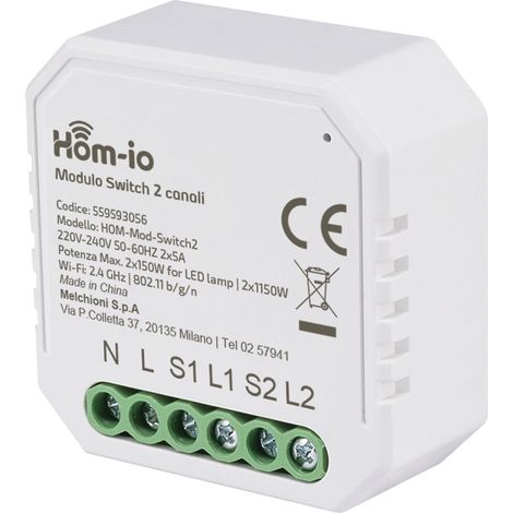 Modulo switch per gestione illuminazione 10A 2ch WiFi Hom-io 559593056