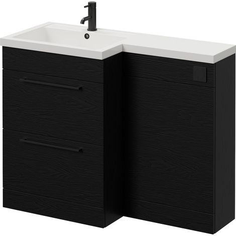 Napoli 460 Nero Oak 1100mm 2 Drawer Vanity Unit Toilet Suite with Left Hand Square Lucia Basin - 1100mm - Matt Black 320mm HandleWithout Kingston Toilet Pan