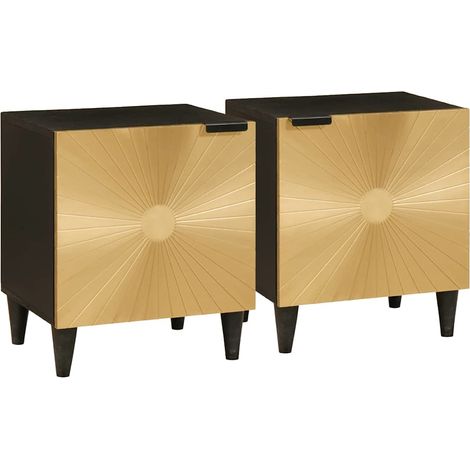 Mesa de noche 2 pcs Negro y dorado 40 x 33 x 46 cm vidaXL