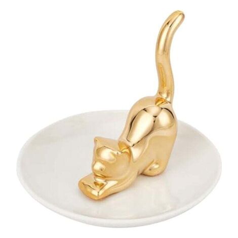 Porta-gioielli a forma di gatto dorato, piatti decorativi, piatti rotondi, oggetti d'arte, contenitori ceramici per la casa (1/4)