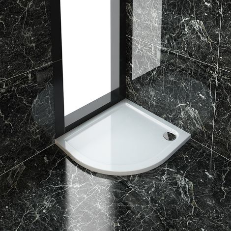ELEGANT 900 x 800 x 40 mm Quadrant Stone Tray LEFT for Shower Enclosure Cubicle + Waste Trap (1/3)