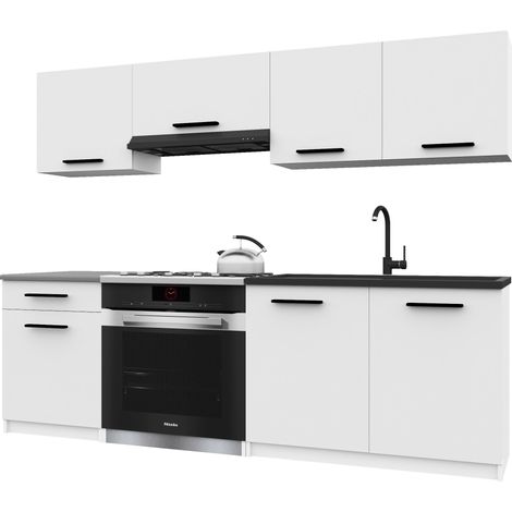 Belini ITALIA 1 Cuisine Equipée Modulaire Complète - 180 cm. Meubles Hauts Bas avec Plan de Travail, Blanc Mat