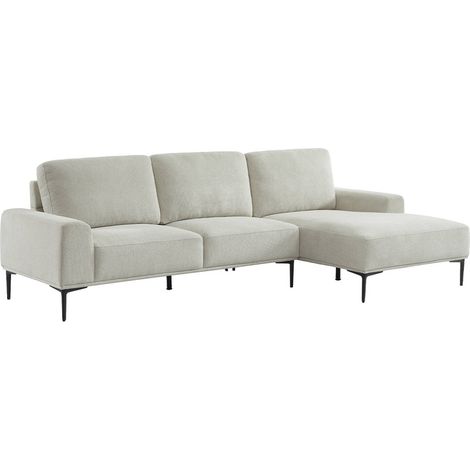 sweeek - 3-Sitzer-Sofa mit Stoffbezug - Recamiere rechts, Stoff, Creme