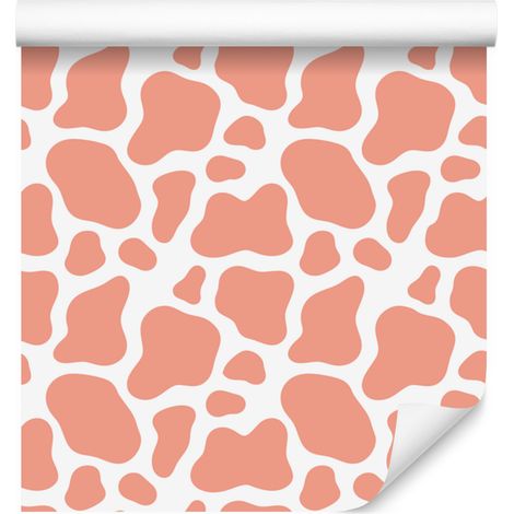 Papier peint à motifs de vaches corail et blanc, détails fins, 50 x 1000 cm (1/5)