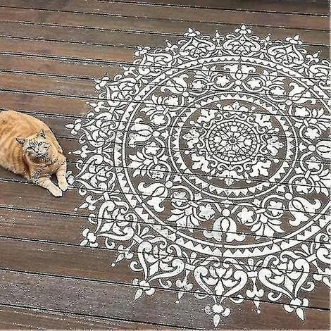 Pochoir de peinture en relief mandala, grand pochoir réutilisable pour sols, murs, carrelages, tissus et meubles. (1/2)