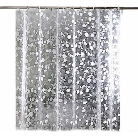 Rideau de douche en EVA, imperméable et transparent avec œillets antirouille, adapté à une décoration de salle de bain moderne, 180 x 180 cm (couleur galet)