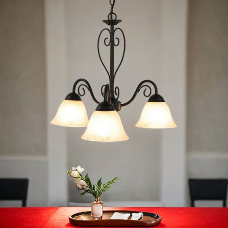 Lampe à suspendre E14 Ø 46 cm Blanc Noir Verre Métal Rustique Lampe à suspendre - noir mat, blanc (1/5)