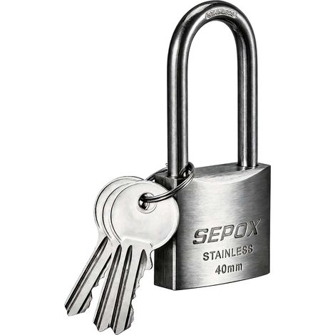 Cadenas extérieur à clé résistant aux intempéries, anse longue en acier inoxydable SUS304 et corps de serrure 40mm, 1 cadenas avec 2 mêmes clés, pour Marine, Industriel, Jardin (1/5)