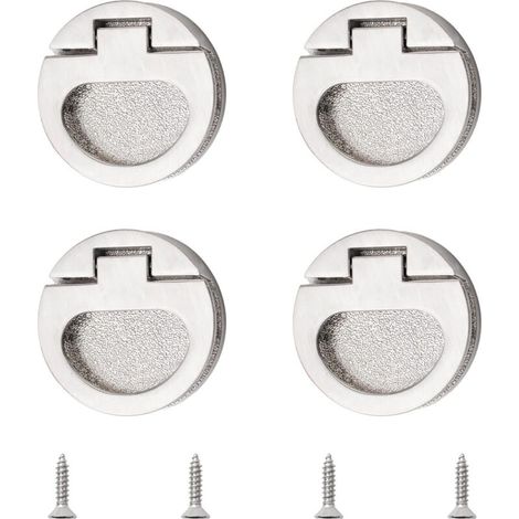Maniglia ad anello integrata, 4 pezzi, per ante di cassetti, pomello piatto in lega di zinco, maniglia nascosta per armadi, guardaroba e cassetti (argento spazzolato) (1/5)