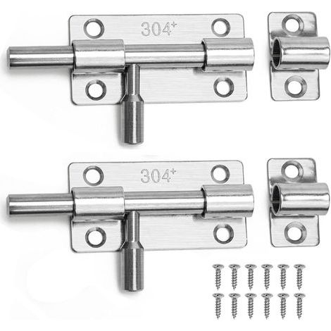 2Pcs Stainless Steel Door Lock - Sliding Latch with Screws for Door, Window, Bathroom, Fence, Garden Shed - Rust Proof Bolt (1/4)