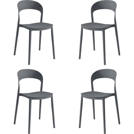 Set 4 Sedie Impilabili in polipropilene da cucina 40x39x78 cm Colore Antracite LUNA Colore Antracite