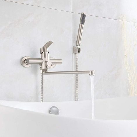 Robinet de Baignoire avec Douchette Mitigeur de Douche à Main Ronde Monocommande Mural en acier inoxydable brossé robinet de douche pour Salle de Bains( Longueur de Sortie : 35 Cm),AAFGVC (1/4)