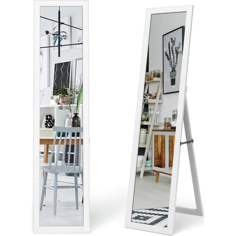 Specchio a corpo intero 2 in 1 specchio a figura intera con cornice in legno 37 x 155 cm bianco