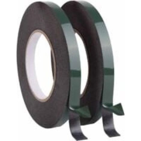Tape adhésif double face - 2 pièces - 12 mm x 10 m - Ruban de montage - Tape Hobby - Pour le Bricolage, les Hobby et l'artisanat - Membrane verte, mousse noire - PE - Amovible - Convient pour une util (1/5)