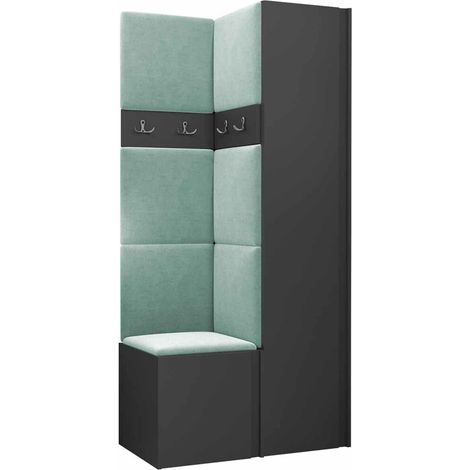 Meuble d'entrée Pinis XXIV, Graphite, 186x82x46cm, Tissu, Stratifié, À poser, Murale