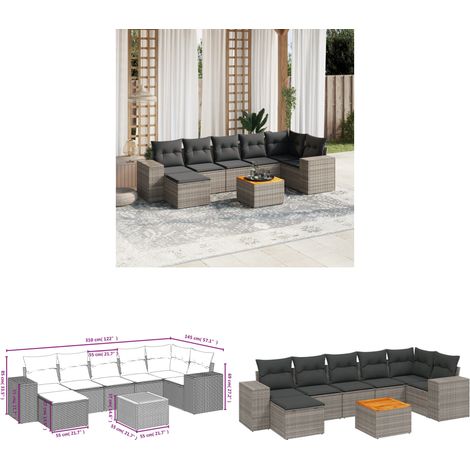 8-tlg. Garten-Sofagarnitur mit Kissen Grau Poly Rattan - Gartenmöbel - Esstischgarnituren - Outdoor Möbel - Lounge Set - Rattan Gartenmöbel - Home & Living (1/3)