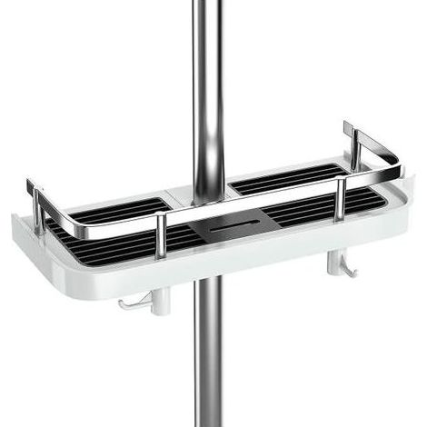Étagère de douche réglable sans perçage pour barre de douche. rangement de salle de bain avec support et 2 petits crochets (1/5)