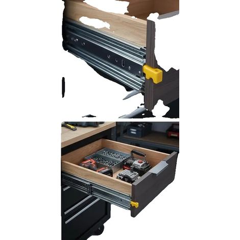 Schubladenschienen, Vollauszug, Verriegelungsfunktion, Silber (1/2)