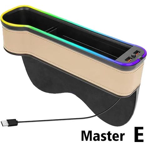 Boîte de rangement pour voiture avec 2 chargeurs USB rapides, lampe d'ambiance LED, organisateur pour combler les espaces entre les sièges et accessoires intérieurs. (1/5)