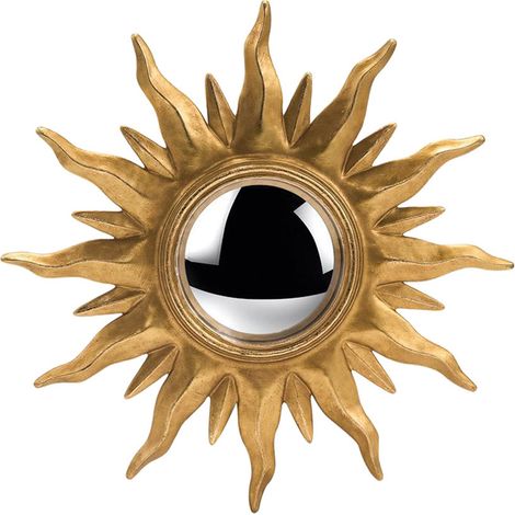Miroir soleil décoratif Ex-voto doré – Miroir déformant en polyrésine – Dimensions D31cm pour mur romantique et mystique – Opjet (1/3)