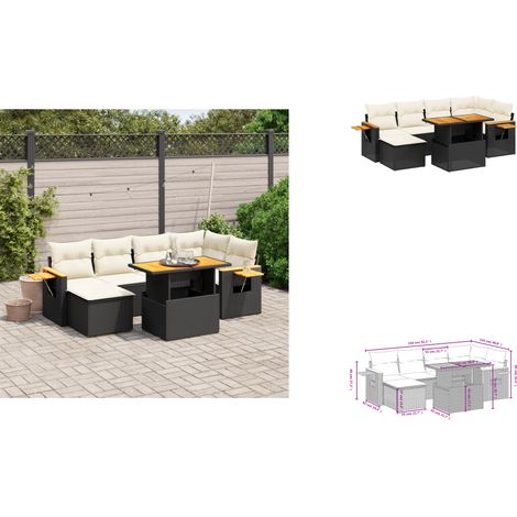 Salon de jardin 7 pcs avec coussins noir résine tressée - Ensemble Salon De Jardin - Meuble Extérieur - Résine Tressée - Rotin Synthétique - Table Extensible (1/3)