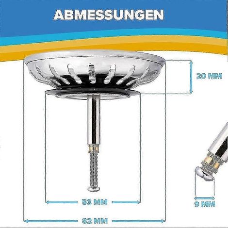 Bonde d'évier inoxydable avec filtre de drainage, remplacement pour lavabo, bouchon de vidange universel, grille anti-débris, pièce de rechange pour évier de cuisine, 1 pièce, finition argent. (1/4)