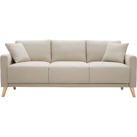 Divano 3 posti in tessuto beige e base legno chiaro MUNIK (1/4)