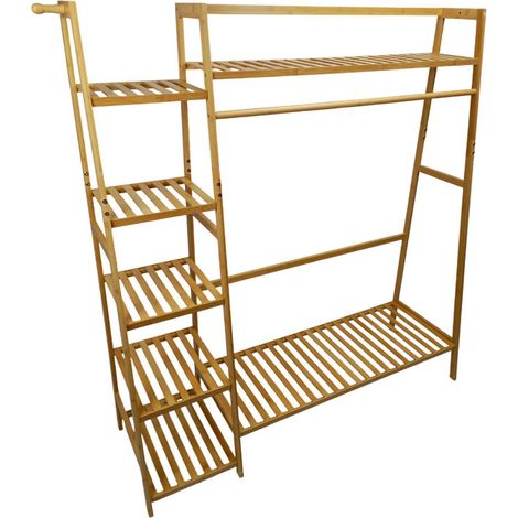Perchero de bambú con estantes y barra para colgar ropa para un armario de pasillo 130x140x40