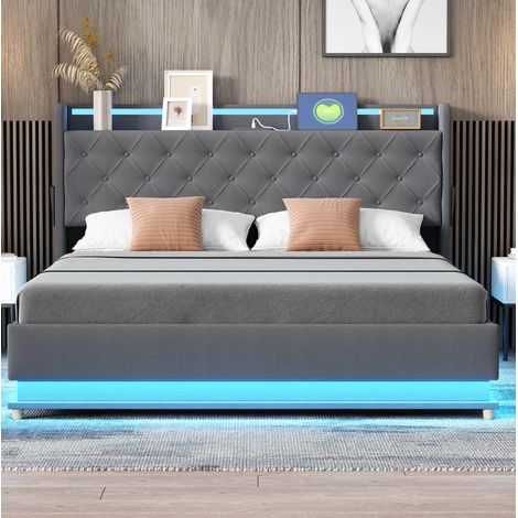 Bett Polsterbett 160x200 Stauraum LED Grau HAVRYA (1/5)