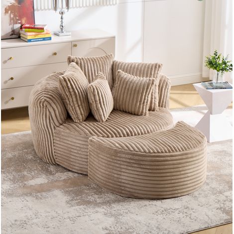 Sillón con reposapiés 168x123x63 cm de chenilla camel y marrón para salón acogedor – MEUBLIV (1/5)
