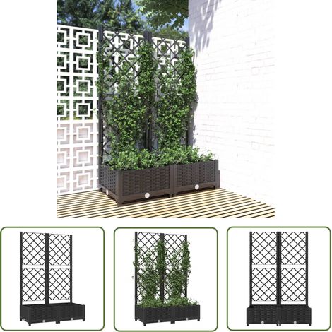 The Living Store Pflanzkübel mit Spalier Schwarz 80x40x121,5 cm PP - Blumenkübel - Kübel Mit Rankhilfe - Gartenkasten - Übertopf - Polypropylen Topf (1/5)