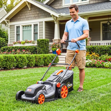 Tondeuse à gazon électrique 1800 W avec fonction mulching, 40 cm, gris clair (1/5)