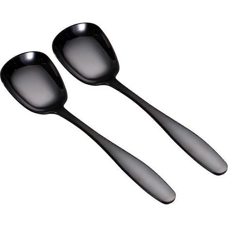 Set aus 2 dicken, polierten, quadratischen Suppenlöffeln mit flachem Boden aus Edelstahl 304, für Schule, Haushalt und Festessen – Größe L (Schwarz) – 18,5 x 4,8 cm – Schwarz (1/4)