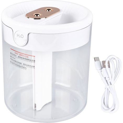 Weißer 2-Liter-USB-Luftbefeuchter mit zwei Düsen, großem Fassungsvermögen, leisem Betrieb und Nachtlicht für Schlafzimmer oder Büro (1/5)