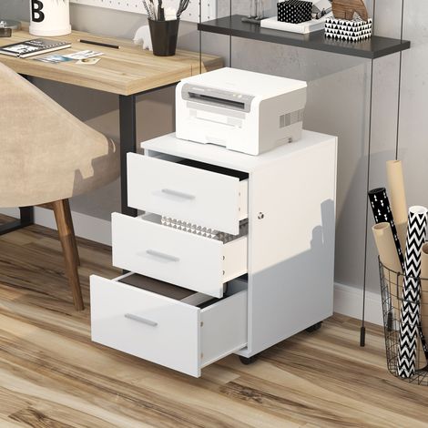 Rollbarer Büroschrank mit 3 abschließbaren Schubladen, 40 x 40 x 61,5 cm, Weiß